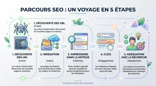 Schéma de diagnostic d’un site peu visible sur Google